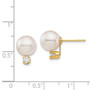 14K 8-9mm White Round Saltwater Akoya Cultured Pearl Diamond Post Earrings