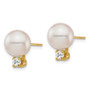 14K 8-9mm White Round Saltwater Akoya Cultured Pearl Diamond Post Earrings