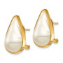 14K 12x20 White Pear Freshwater Cultured Mabe Pearl Omega Back Earrings