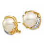 14K 12-13mm FW Cultured Mabe Pearl .10ct Diamond Omega Back Earrings