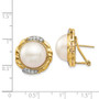 14K 13-14mm White FWC Mabe Pearl .16ct Diamond Omega Back Earrings