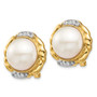 14K 13-14mm White FWC Mabe Pearl .16ct Diamond Omega Back Earrings