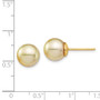 14K 9-10mm Golden Round Saltwater Cultured South Sea Pearl Post Earrings