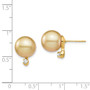 14K 9-10mm Golden Saltwater Cultured South Sea Pearl .10ct Dia Earrings