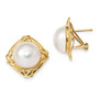 14k 13-14mm White Mabe Freshwater Cultured Pearl Omega Back Earrings