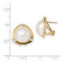 14k 12-13mm White Mabe FWC Pearl .06ct Diamond Omega Back Earrings