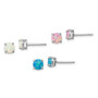 Sterling Silver Rhodium-plated White/Pink/Blue Cr. Opal Set/3 Earrings