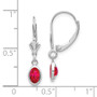 14k White Gold 6x4 Oval Bezel July/Ruby Leverback Earrings