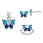 Sterling Silver Rhodium Butterfly Children's Earring, Ring & Pendant Set