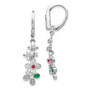 14k White Gold Diamond, Ruby & Emerald Flower Leverback Earrings