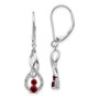 14k White Gold Red/White Diamond Leverback Earrings