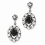 Silver-tone Black Flowers & Clear Crystal Post Dangle Earrings