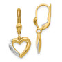 14K and Rhodium Textured and Polished Heart Leverback Earring