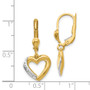 14K and Rhodium Textured and Polished Heart Leverback Earring