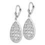 14k White Gold Teardrop Filigree Dangle Leverback Earrings