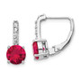Cheryl M Sterling Silver Rhod Plated CZ & Created Ruby Leverback Earrings