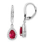 Cheryl M Sterling Silver Rhodium Plated Created Ruby Leverback Earrings