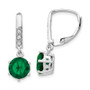 Cheryl M SS Rhod Plated Glass Simulated Emerald & CZ Leverback Earrings