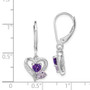 Sterling Silver Rhodium Amethyst & Pink Quartz & Diamond Heart Earrings