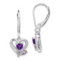 Sterling Silver Rhodium Amethyst & Pink Quartz & Diamond Heart Earrings