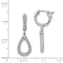 Sterling Silver Rhodium Plated CZ Hinged Hoop Dangle Teardrop Earrings