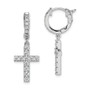 Sterling Silver Rhodium Plated CZ Hinged Hoop Dangle Cross Earrings