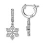Sterling Silver Rhodium Plated CZ Hinged Hoop Dangle Snowflake Earrings