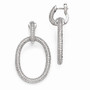 Sterling Silver Rhodium Plated CZ Oval Hinged Hoop Dangle Earrings