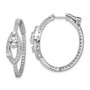 Sterling Silver Rhodium Plated CZ Oval Hinged In/Out Hoop Earrings