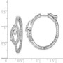 Sterling Silver Rhodium Plated CZ Oval Hinged In/Out Hoop Earrings