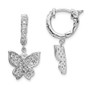 Sterling Silver Polished CZ Butterfly Hinged Hoop Dangle Earrings