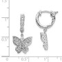 Sterling Silver Polished CZ Butterfly Hinged Hoop Dangle Earrings