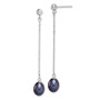 Sterling Silver 7-8mm FWC Black Pearls Post Dangle Earrings