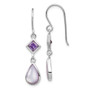 Sterling Silver Rhodium-plated Purple CZ and Purple MOP Dangle Earring