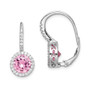 Sterling Silver Rhodium-plated Pink & White CZ Leverback Dangle Earrings