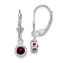 Sterling Silver Rhodium 5mm Round Garnet Leverback Earrings