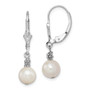 Sterling Silver Rhodium plated White FW Cultured Pearl Dangle Earrings