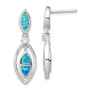 Sterling Silver CZ Blue Inlay Created Opal Marquise Earrings