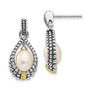 Sterling Silver w/14k 7x5mm FW Cultured Pearl Drop Earrings