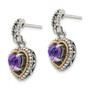 Sterling Silver w/14k Antiqued Amethyst Heart Post Dangle Earrings