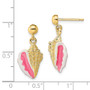 14K White & Pink Enamel Conch Shell Dangle Earrings