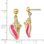 14K White & Pink Enamel Conch Shell Dangle Earrings