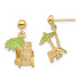 14K 3-D Beach Chair w/ Green Enameled Umbrella Earrings