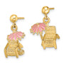 14K 3-D Beach Chair w/ Pink Enameled Umbrella Earrings