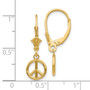 14K 3-D Peace Symbol Leverback Earrings