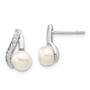 14K White Gold 6-7mm Button FW Cultured Pearl .02ct Diamond Post Earrings