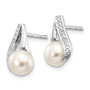 14K White Gold 6-7mm Button FW Cultured Pearl .02ct Diamond Post Earrings
