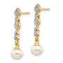 14k & Rhodium 5-6mm Semi-round FWC Pearl .04ct Diamond Dangle Earrings