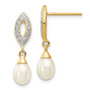 14k 7x5mm White Teardrop FW Cultured Pearl .01ct Diamond Dangle Earrings
