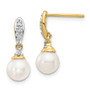 14k 6-7mm White Round FW Cultured Pearl .08ct Diamond Dangle Earrings